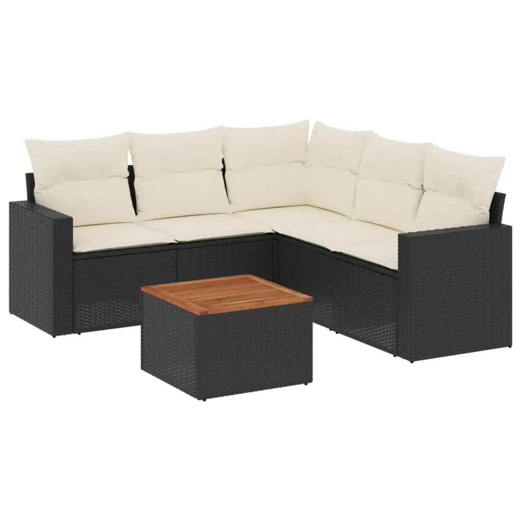 6 Piece Garden Sofa Set with Cushions Black Poly Rattan 3224117 - Furniture