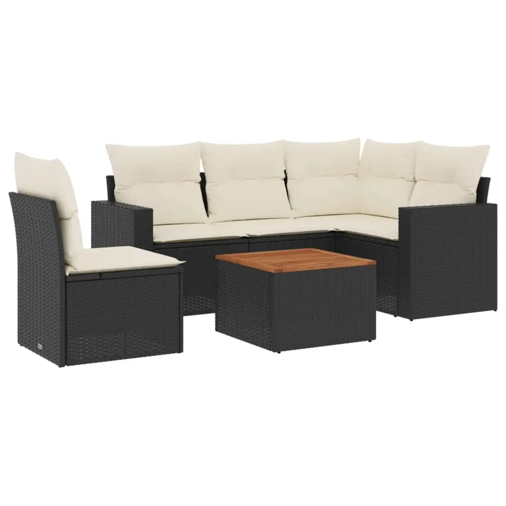 6 Piece Garden Sofa Set with Cushions Black Poly Rattan 3224124 - Furniture
