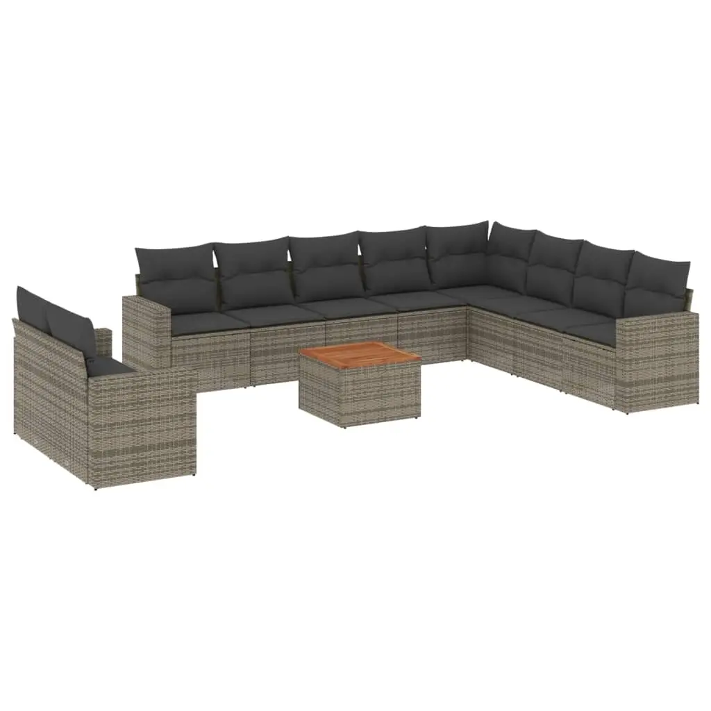 11 Piece Garden Sofa Set with Cushions Grey Poly Rattan 3224198 - Furniture
