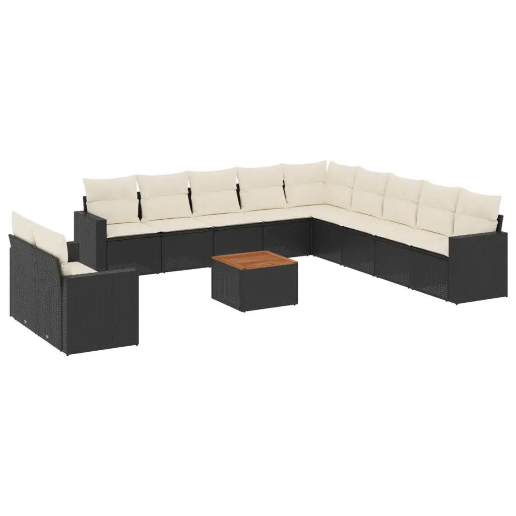 12 Piece Garden Sofa Set with Cushions Black Poly Rattan 3224201 - Furniture