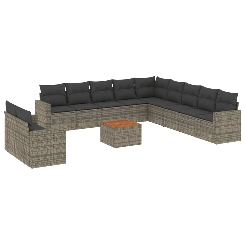12 Piece Garden Sofa Set with Cushions Grey Poly Rattan 3224205 - Furniture