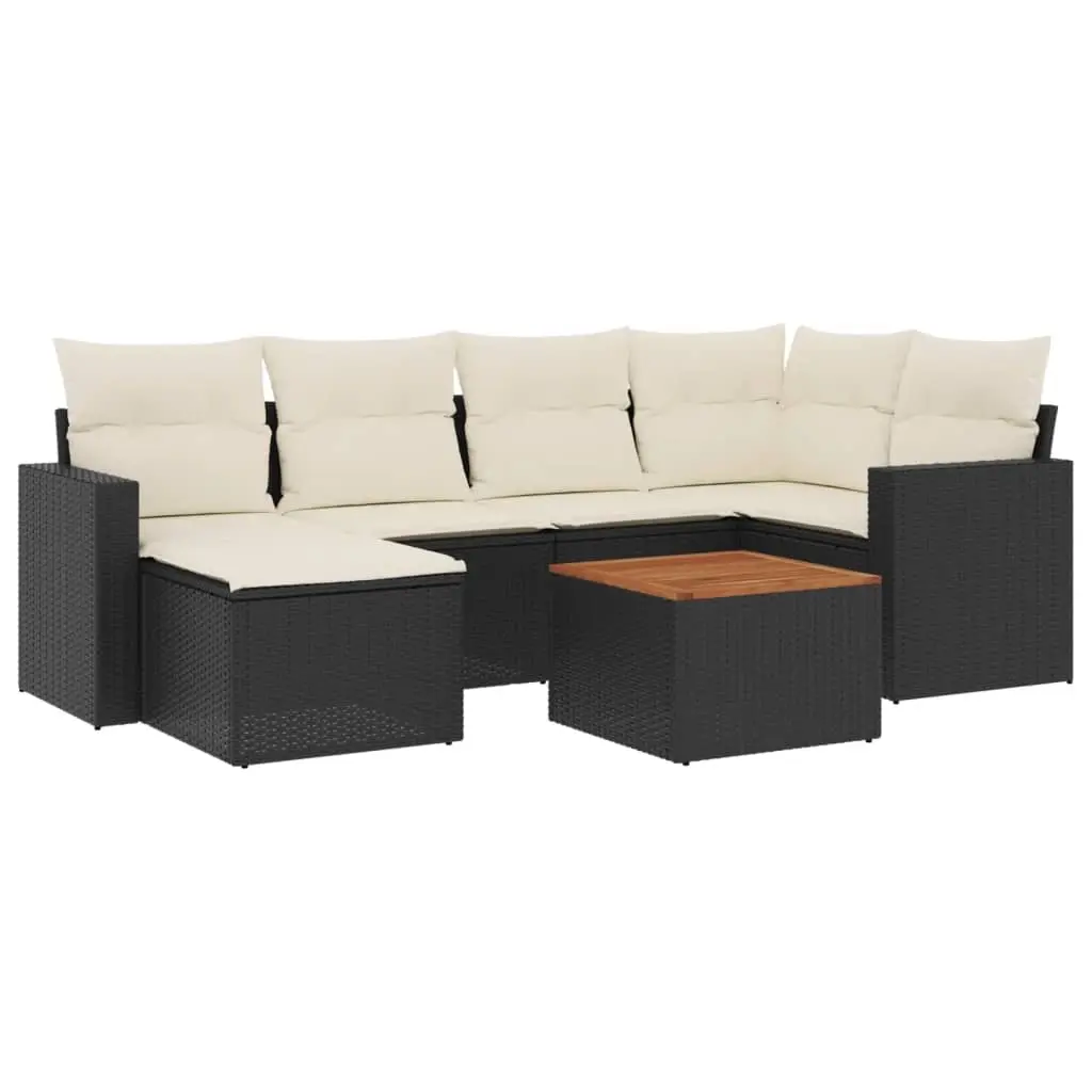 7 Piece Garden Sofa Set with Cushions Black Poly Rattan 3224222 - Furniture