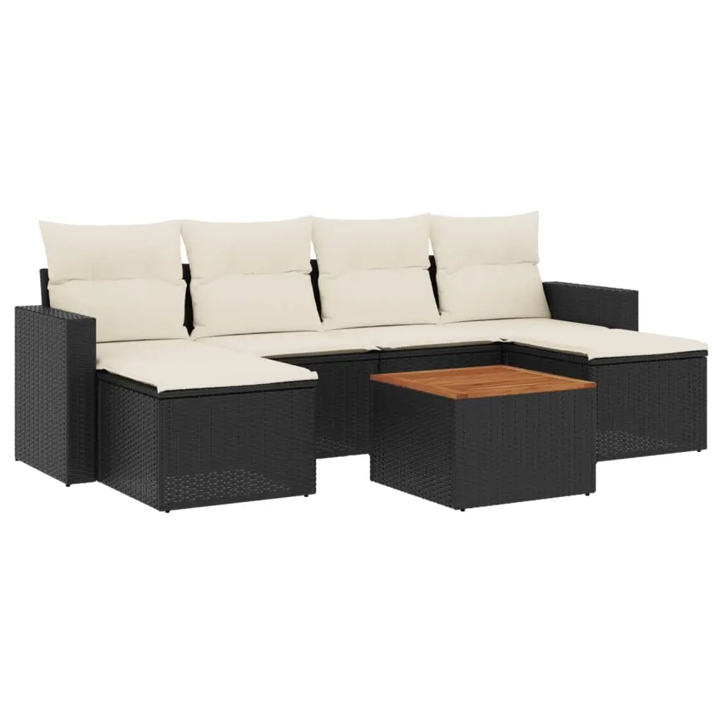 7 Piece Garden Sofa Set with Cushions Black Poly Rattan 3224243 - Furniture