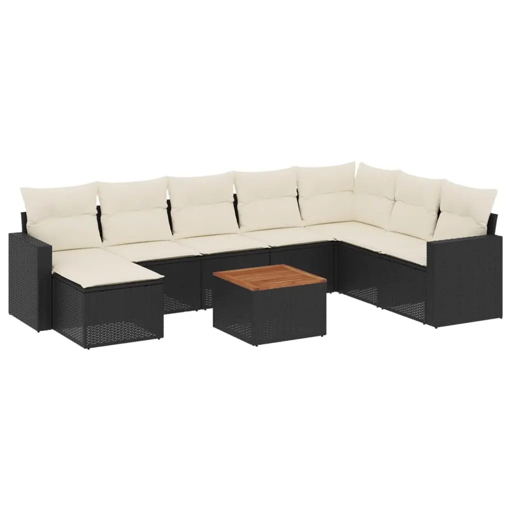 9 Piece Garden Sofa Set with Cushions Black Poly Rattan 3224257 - Furniture