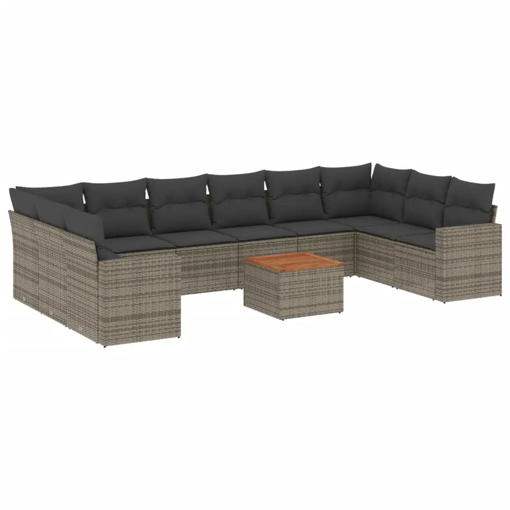 11 Piece Garden Sofa Set with Cushions Grey Poly Rattan 3224296 - Furniture