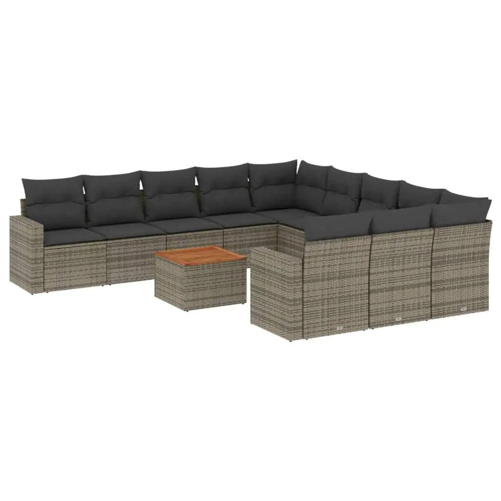 12 Piece Garden Sofa Set with Cushions Grey Poly Rattan 3224352 - Furniture