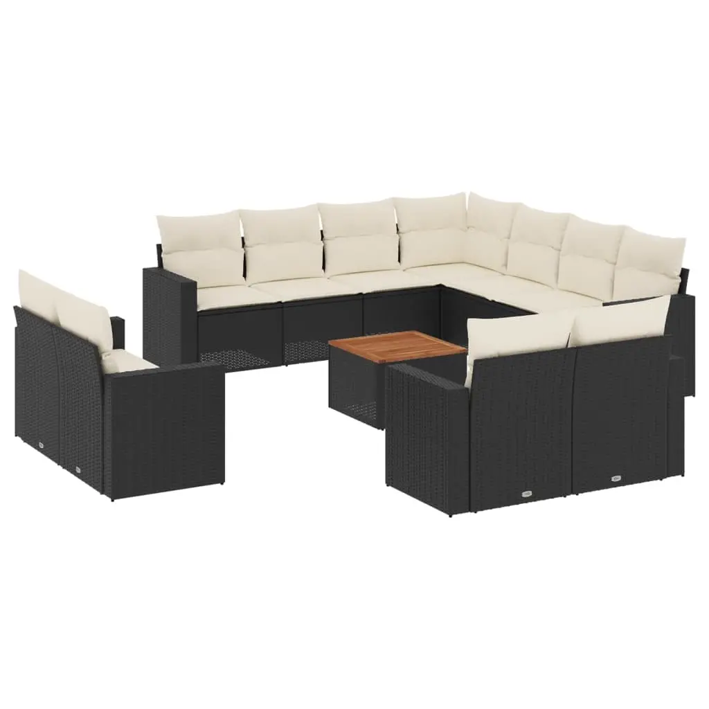 13 Piece Garden Sofa Set with Cushions Black Poly Rattan 3224390 - Furniture
