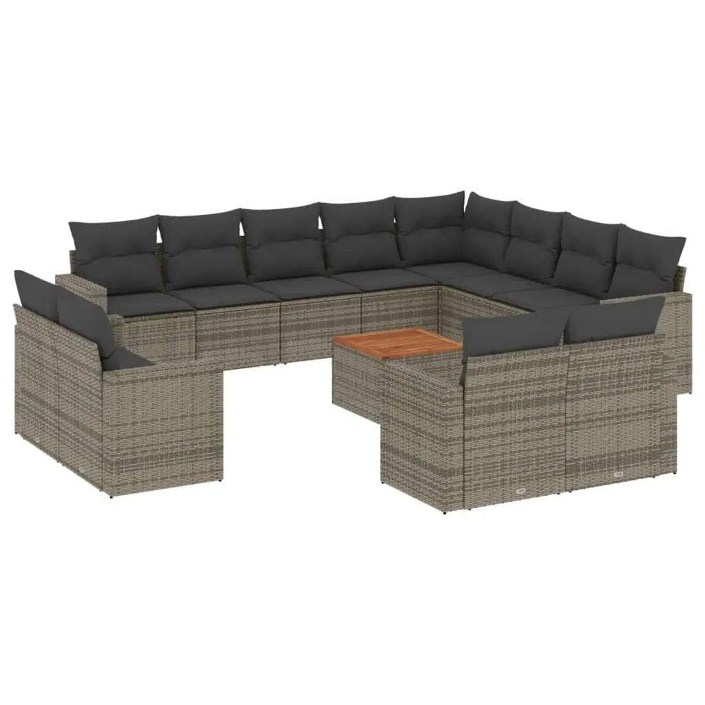 13 Piece Garden Sofa Set with Cushions Grey Poly Rattan 3224394 - Furniture