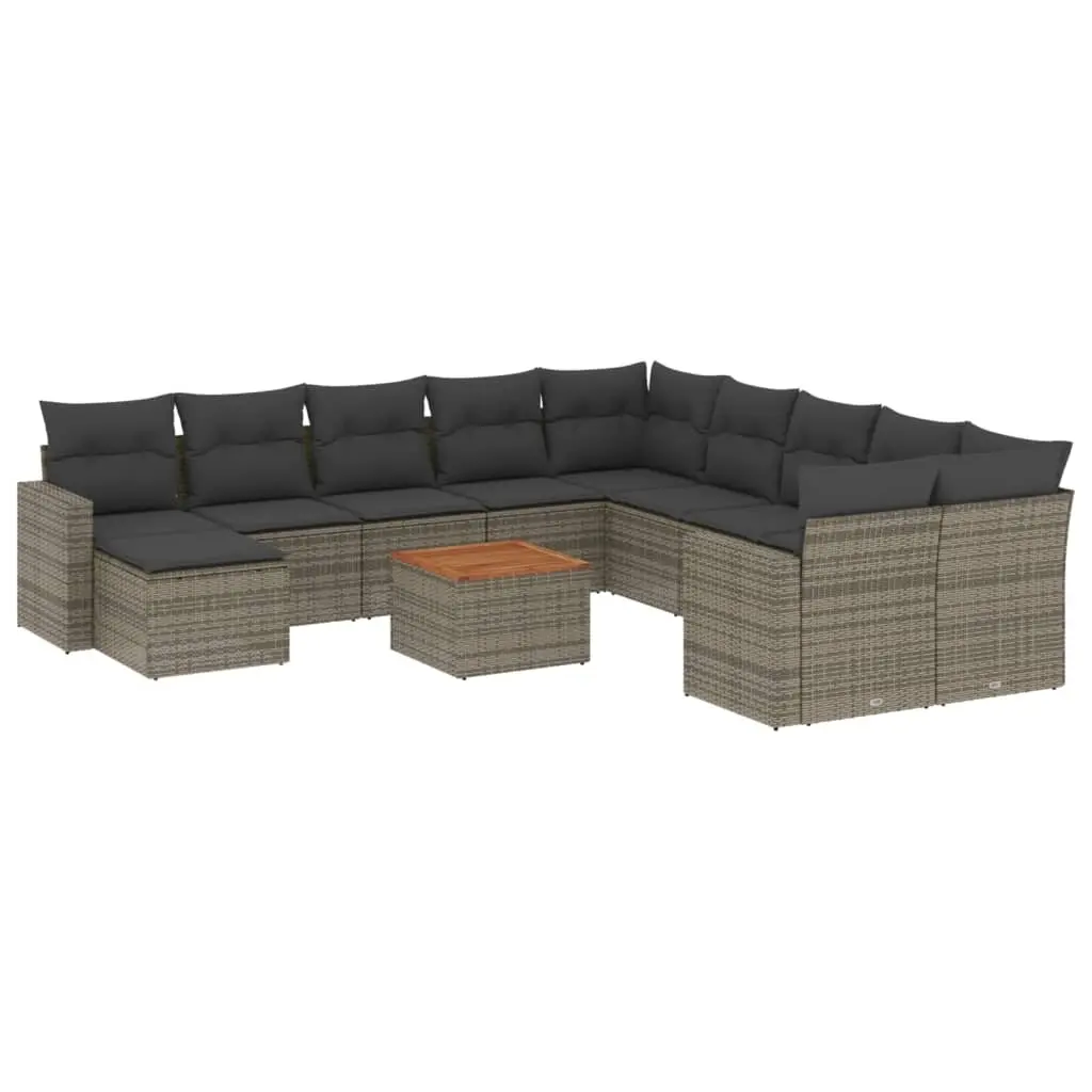 12 Piece Garden Sofa Set with Cushions Grey Poly Rattan 3224422 - Furniture