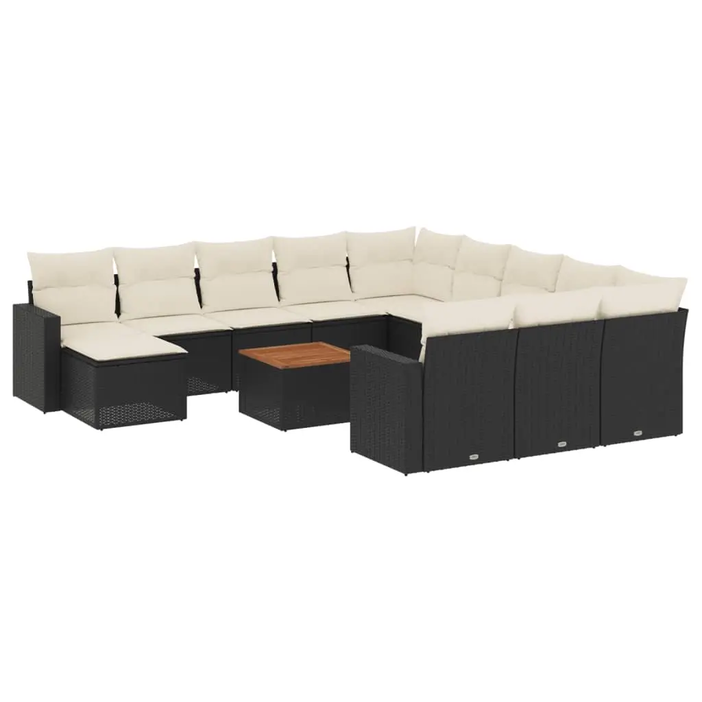 13 Piece Garden Sofa Set with Cushions Black Poly Rattan 3224425 - Furniture