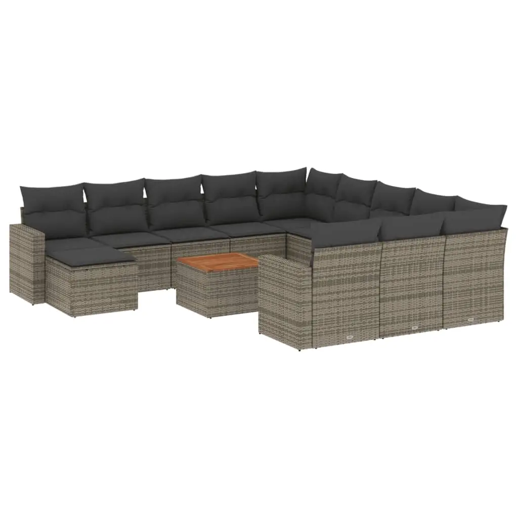 13 Piece Garden Sofa Set with Cushions Grey Poly Rattan 3224429 - Furniture