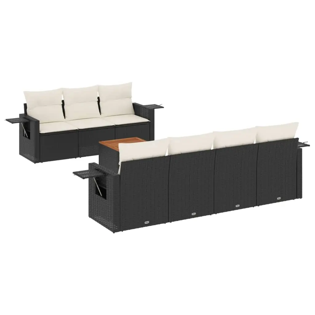 8 Piece Garden Sofa Set with Cushions Black Poly Rattan 3224467 - Furniture
