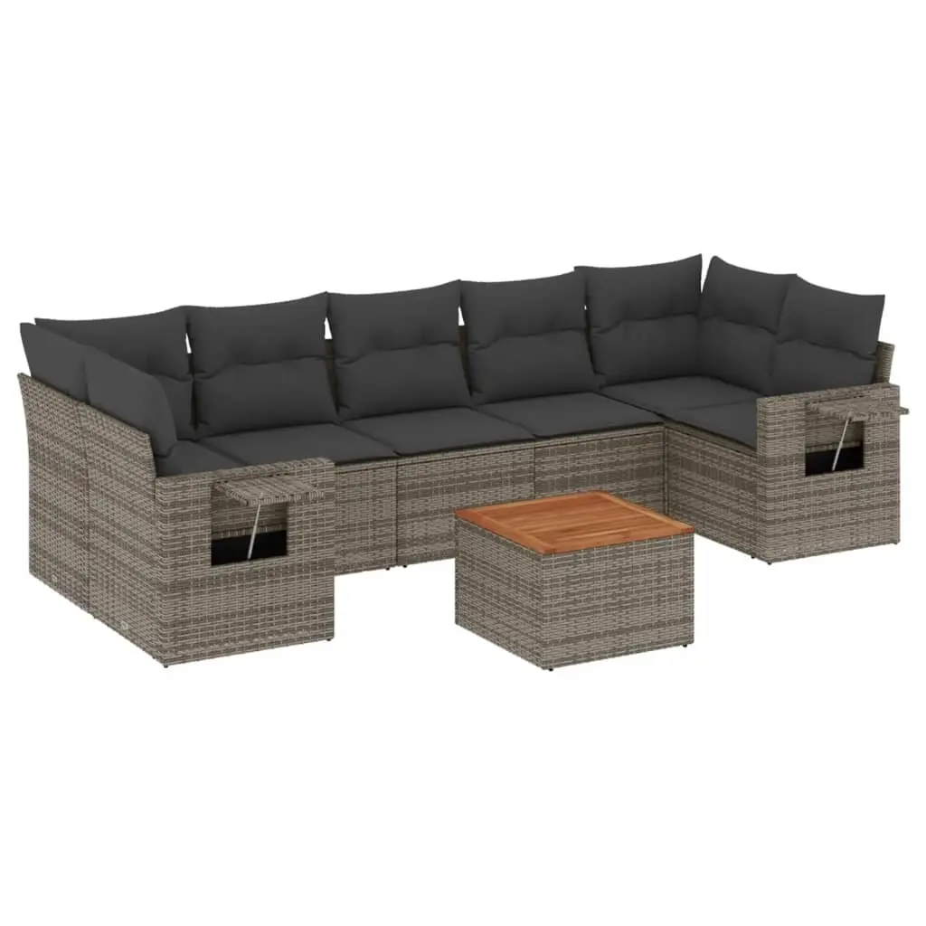 8 Piece Garden Sofa Set with Cushions Grey Poly Rattan 3224478 - Furniture
