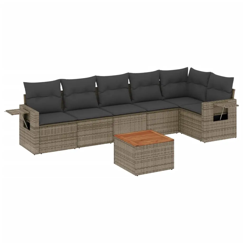 7 Piece Garden Sofa Set with Cushions Grey Poly Rattan 3224576 - Furniture