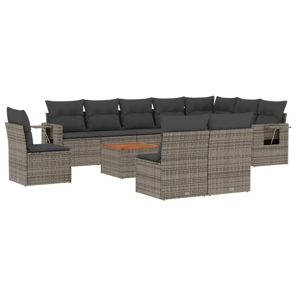 11 Piece Garden Sofa Set with Cushions Grey Poly Rattan 3224618 - Furniture
