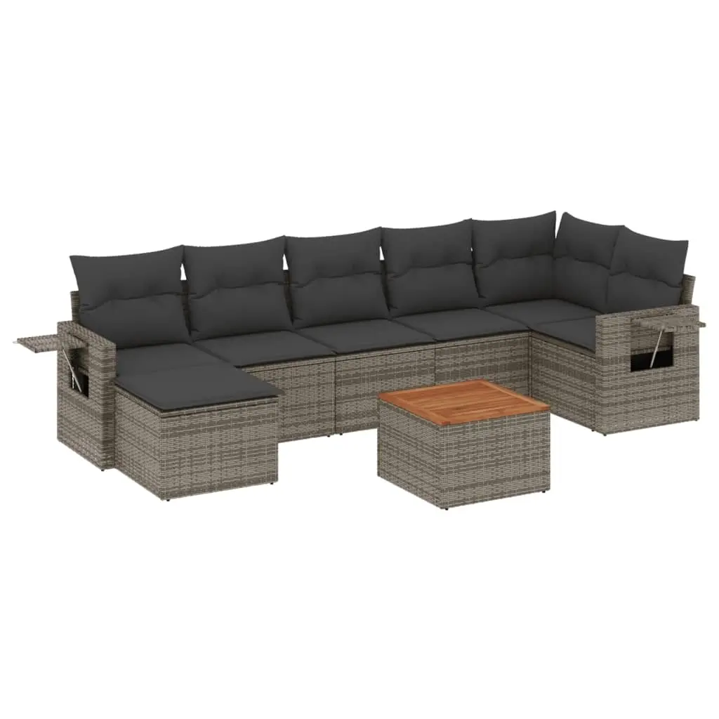 8 Piece Garden Sofa Set with Cushions Grey Poly Rattan 3224674 - Furniture