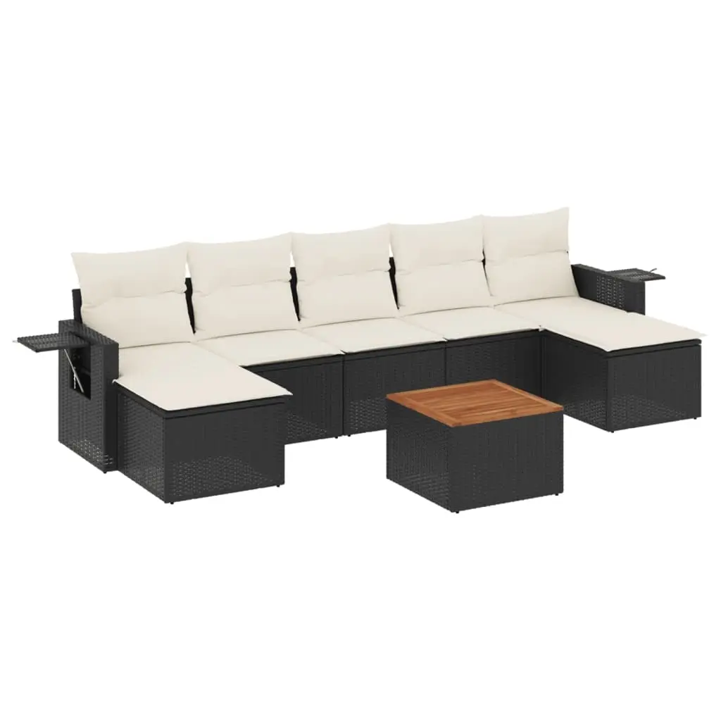 8 Piece Garden Sofa Set with Cushions Black Poly Rattan 3224691 - Furniture