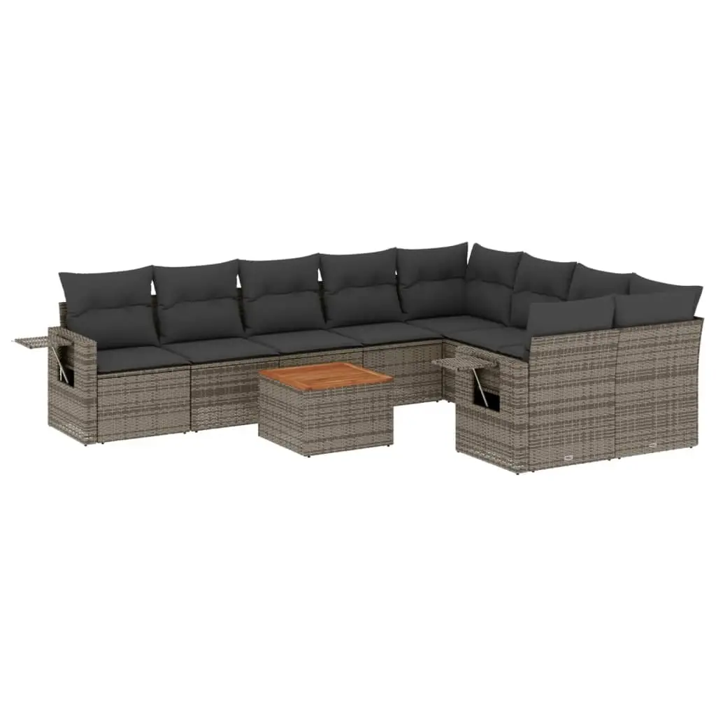 10 Piece Garden Sofa Set with Cushions Grey Poly Rattan 3224723 - Furniture