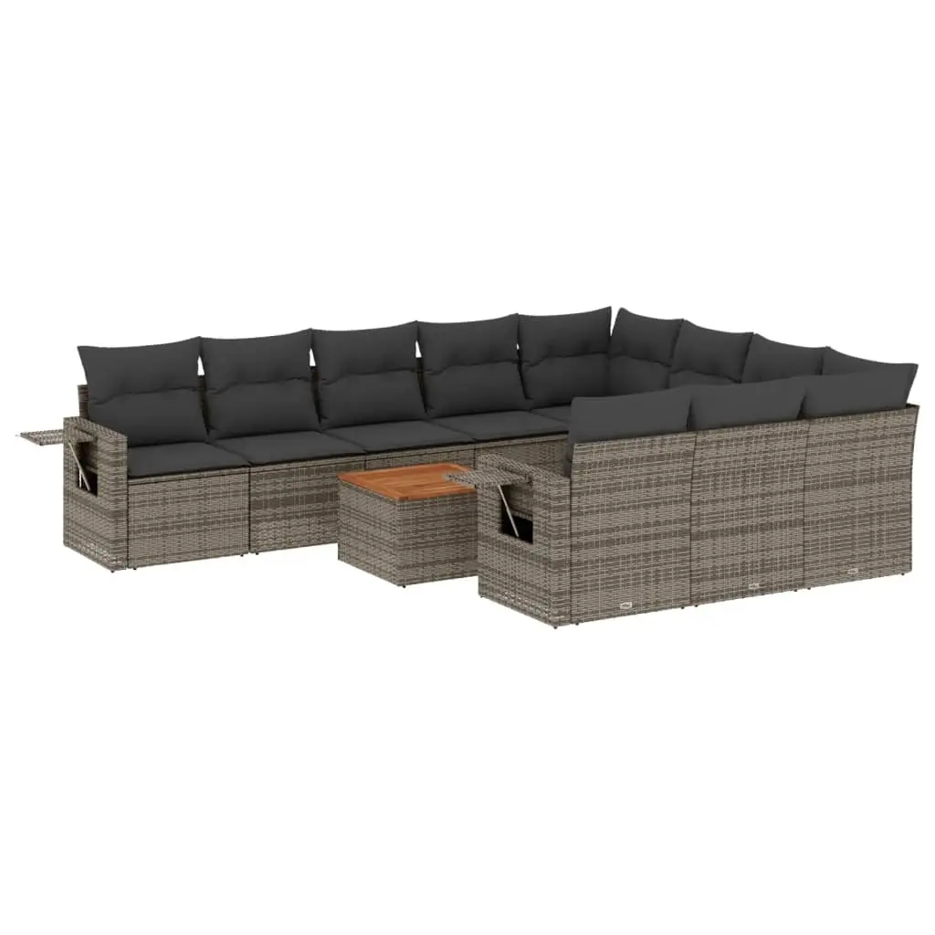 11 Piece Garden Sofa Set with Cushions Black Poly Rattan 3224746 - Furniture