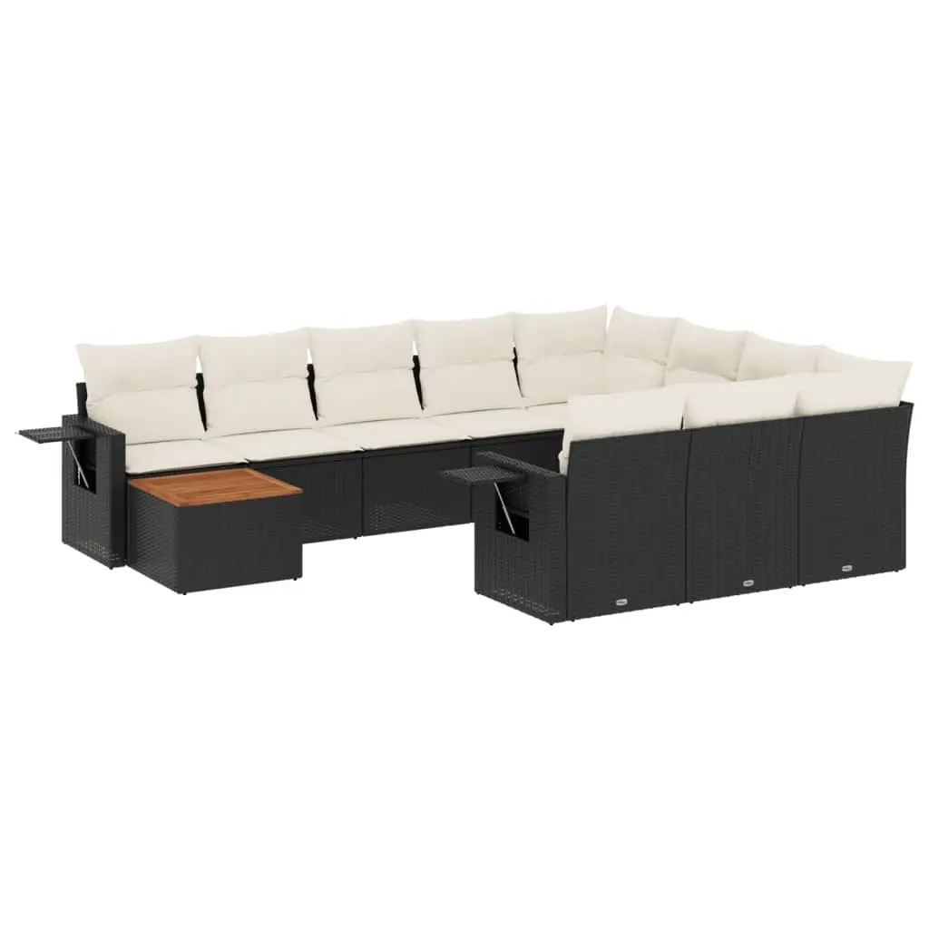 11 Piece Garden Sofa Set with Cushions Black Poly Rattan 3224747 - Furniture