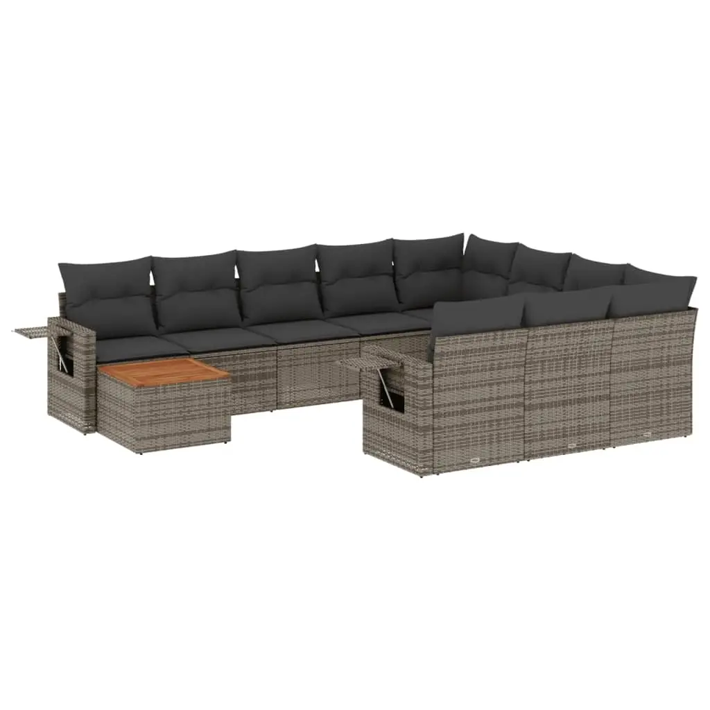 11 Piece Garden Sofa Set with Cushions Grey Poly Rattan 3224751 - Furniture