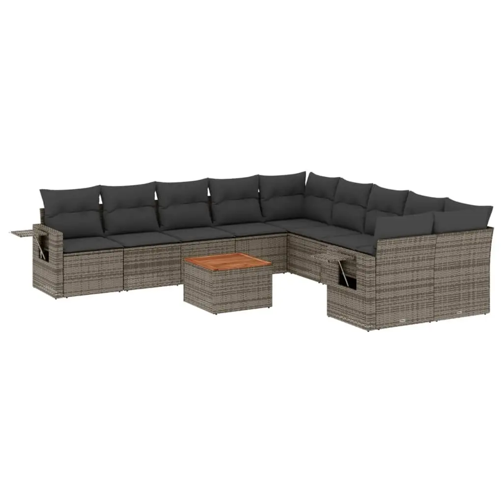 11 Piece Garden Sofa Set with Cushions Grey Poly Rattan 3224758 - Furniture