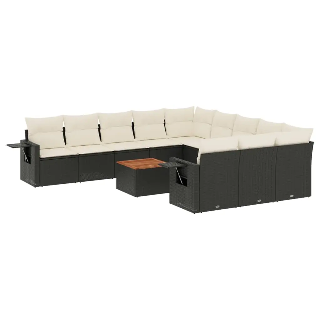 12 Piece Garden Sofa Set with Cushions Black Poly Rattan 3224789 - Furniture
