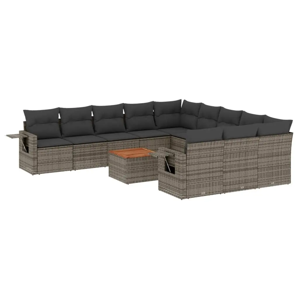 12 Piece Garden Sofa Set with Cushions Grey Poly Rattan 3224793 - Furniture