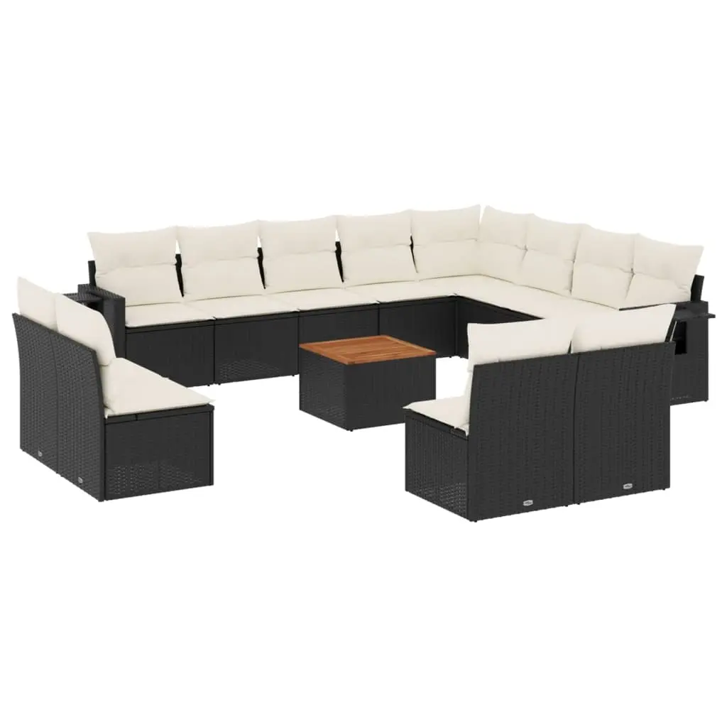 13 Piece Garden Sofa Set with Cushions Black Poly Rattan 3224810 - Furniture