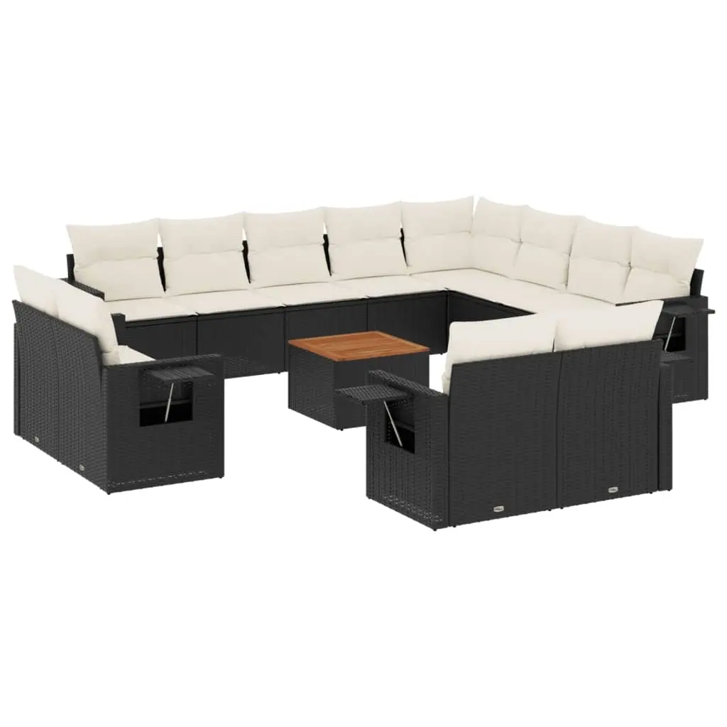 13 Piece Garden Sofa Set with Cushions Black Poly Rattan 3224831 - Furniture