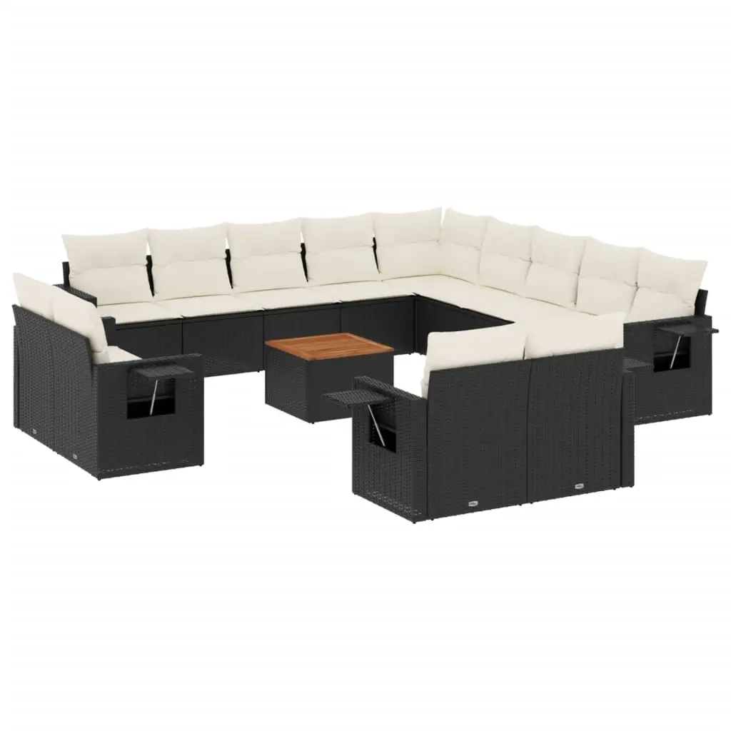 14 Piece Garden Sofa Set with Cushions Black Poly Rattan 3224838 - Furniture