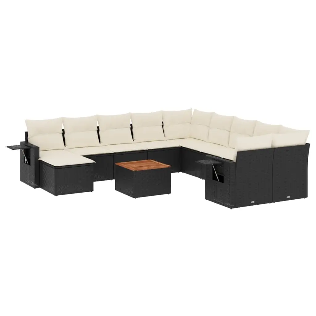 12 Piece Garden Sofa Set with Cushions Black Poly Rattan 3224859 - Furniture