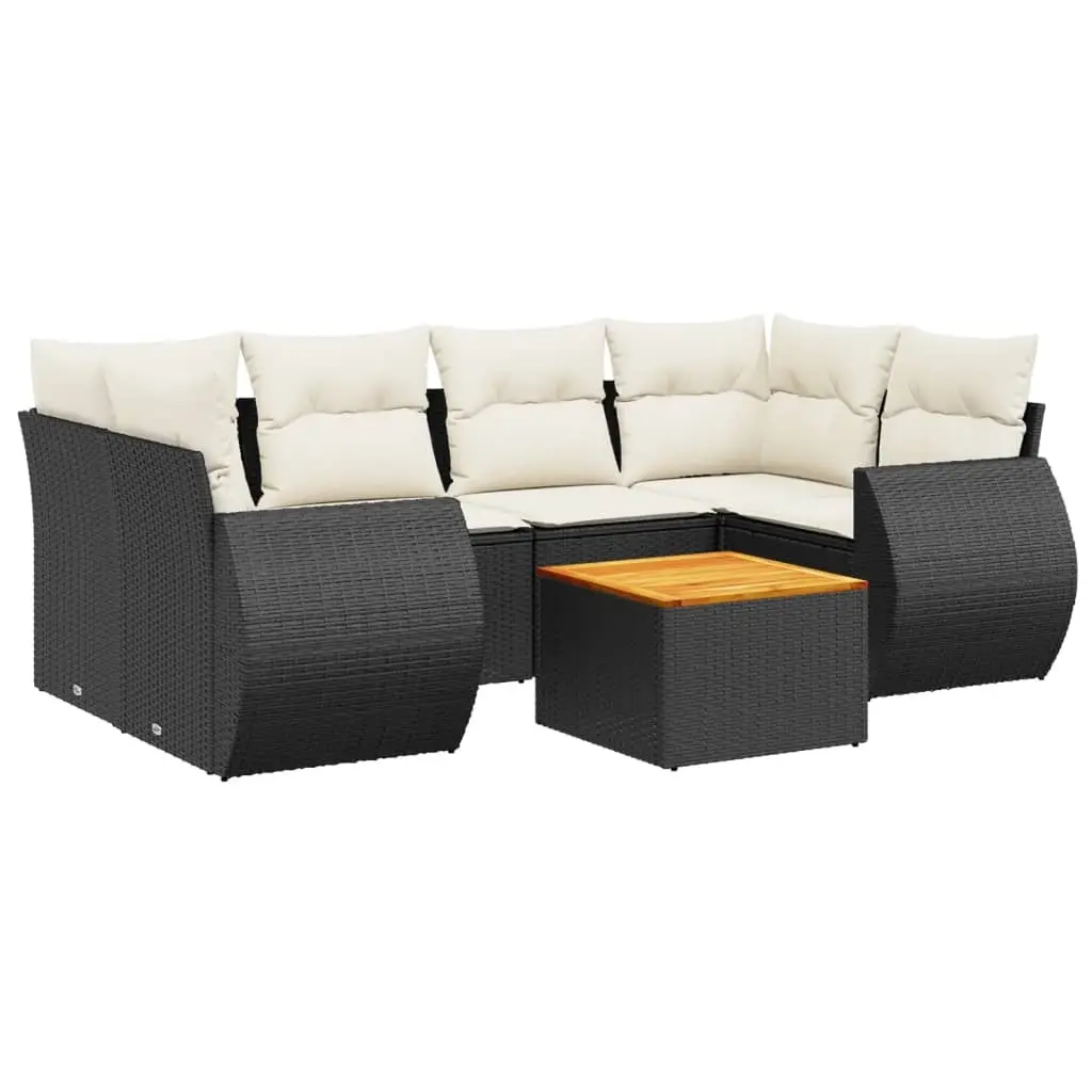 7 Piece Garden Sofa Set with Cushions Black Poly Rattan 3224901 - Furniture