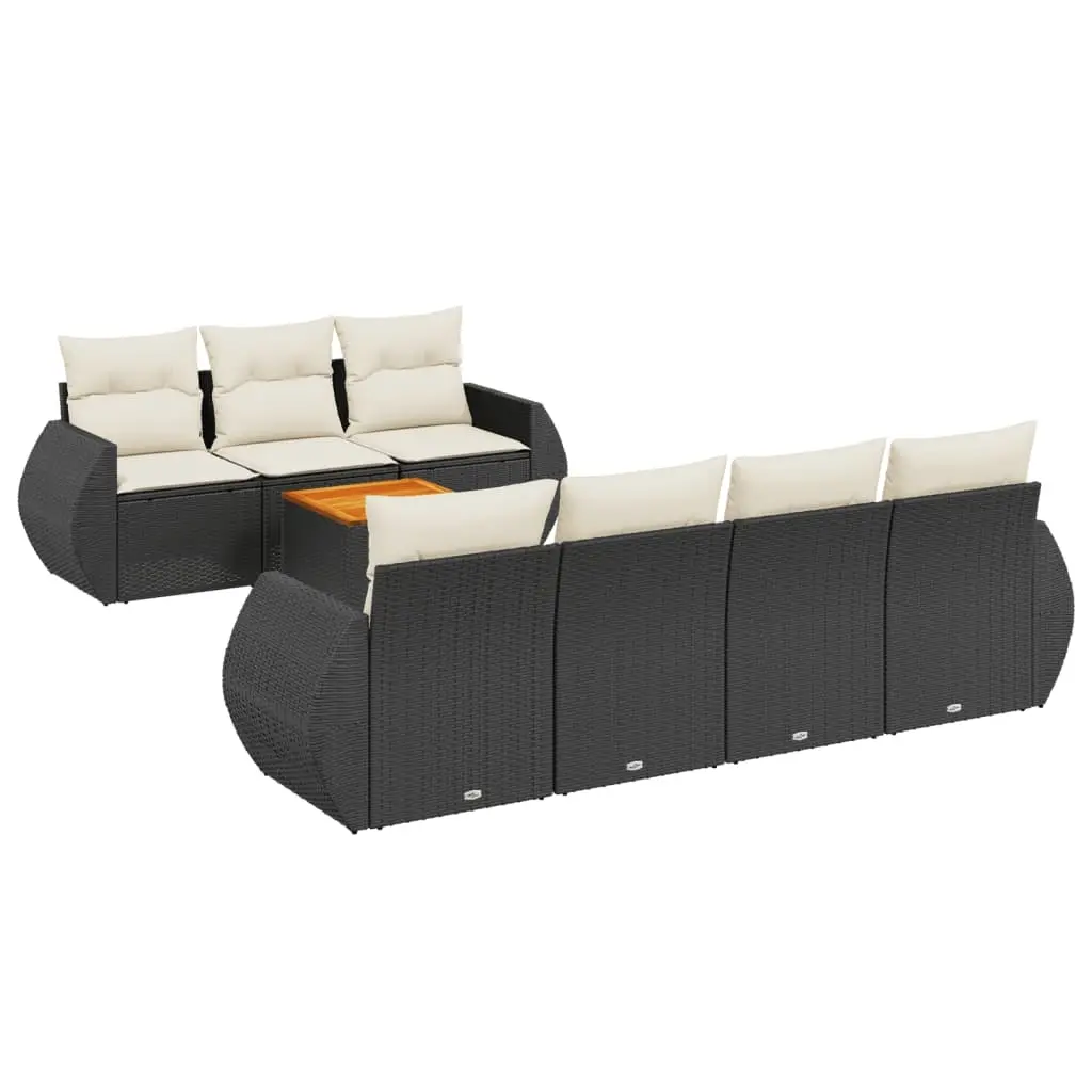 8 Piece Garden Sofa Set with Cushions Black Poly Rattan 3224908 - Furniture