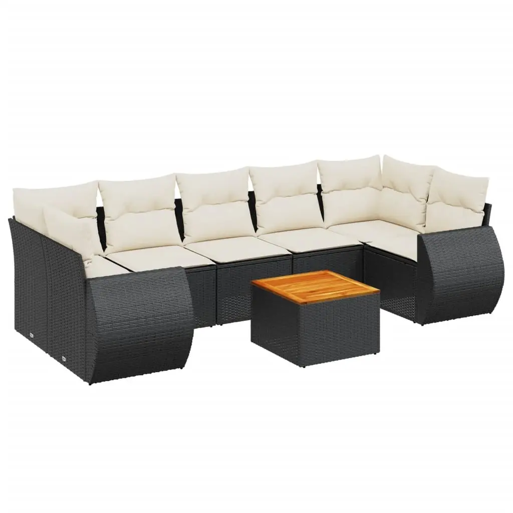 8 Piece Garden Sofa Set with Cushions Black Poly Rattan 3224915 - Furniture