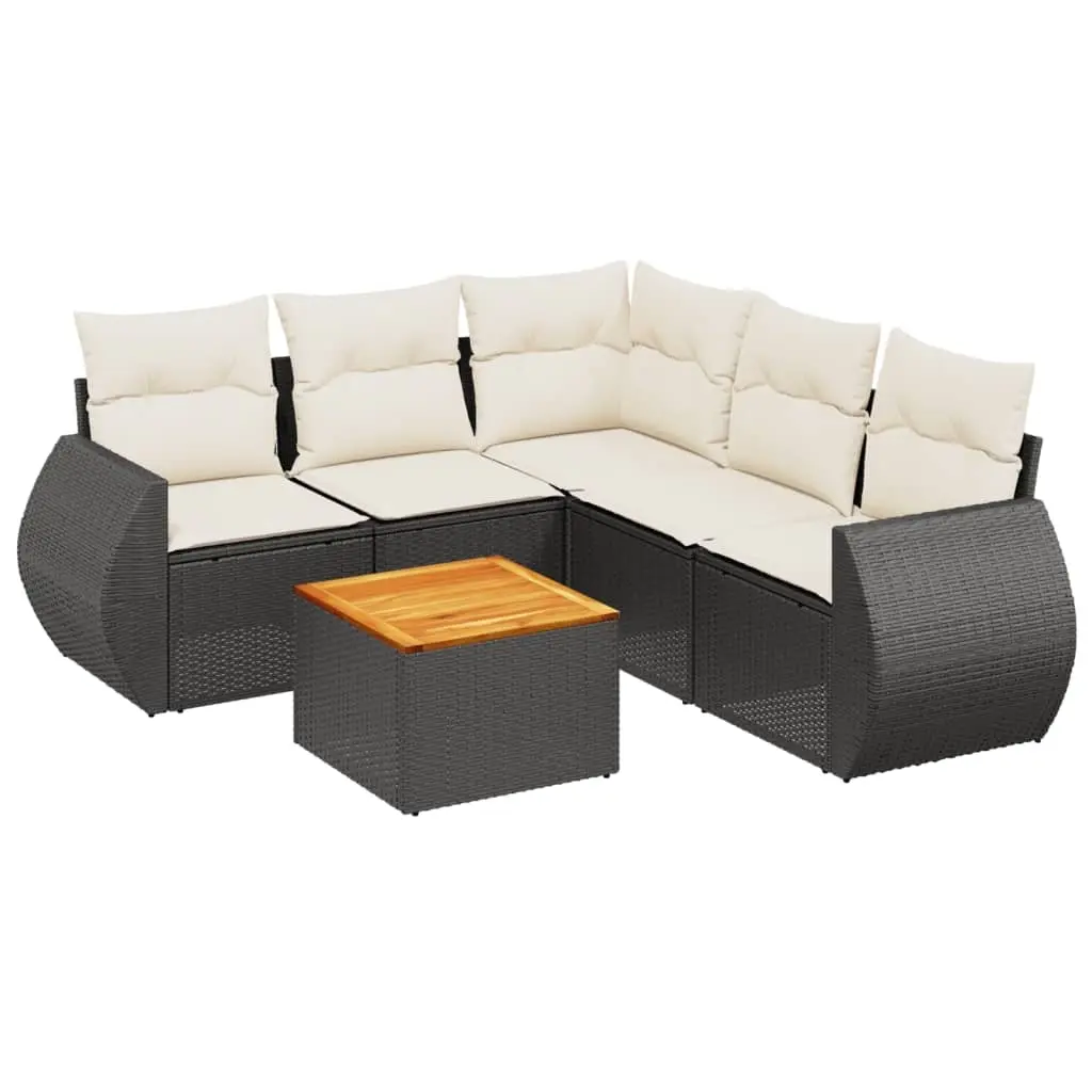 6 Piece Garden Sofa Set with Cushions Black Poly Rattan 3224999 - Furniture