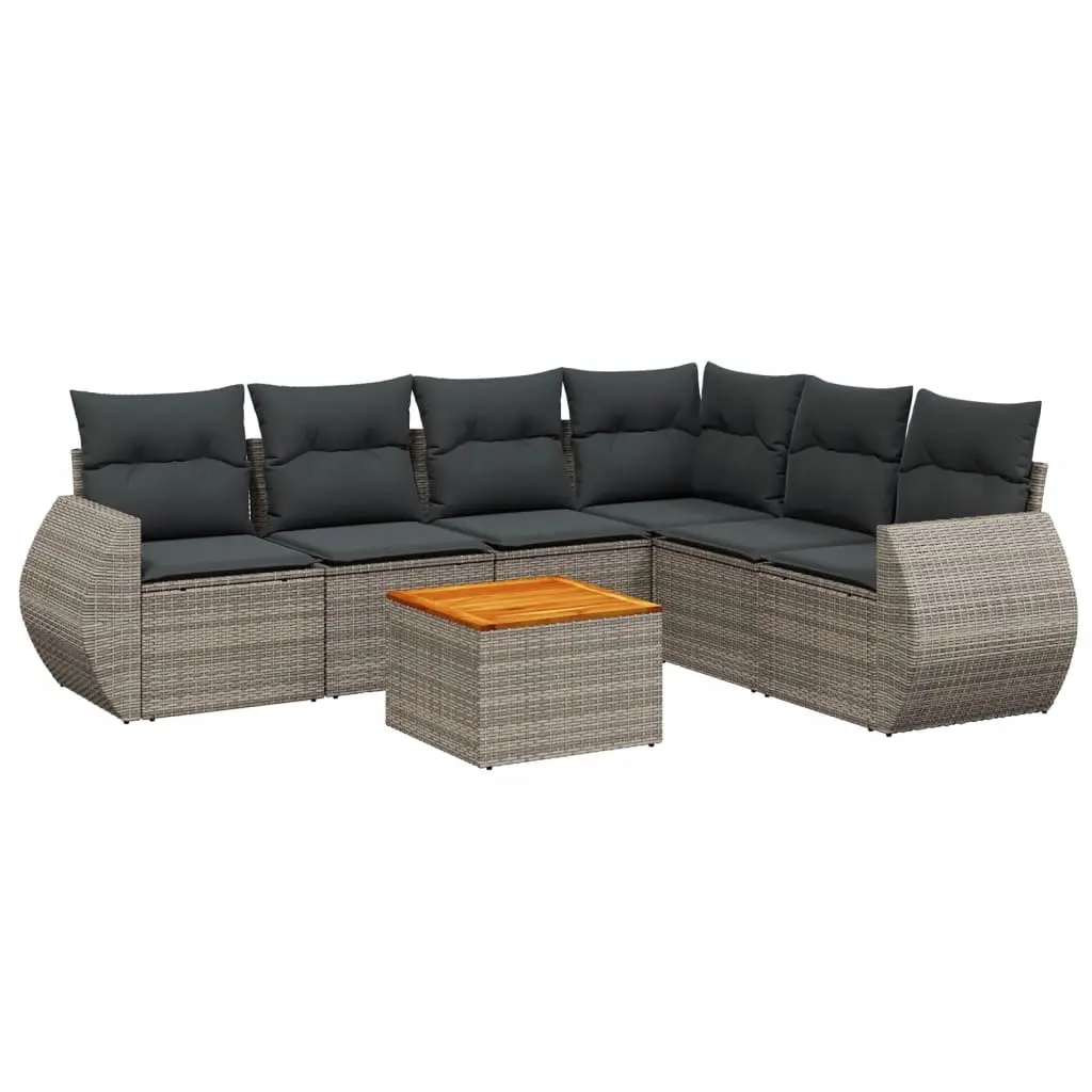 7 Piece Garden Sofa Set with Cushions Grey Poly Rattan 3225024 - Furniture