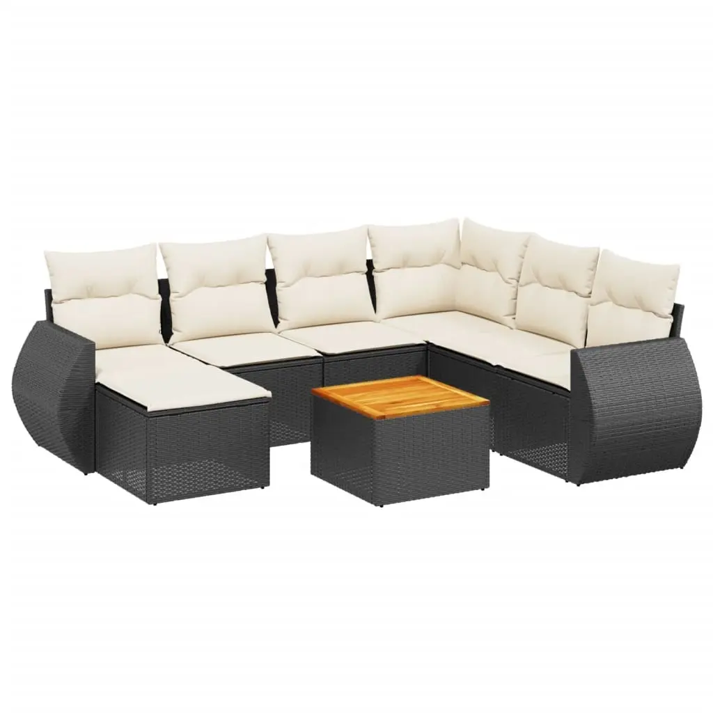 8 Piece Garden Sofa Set with Cushions Black Poly Rattan 3225118 - Furniture