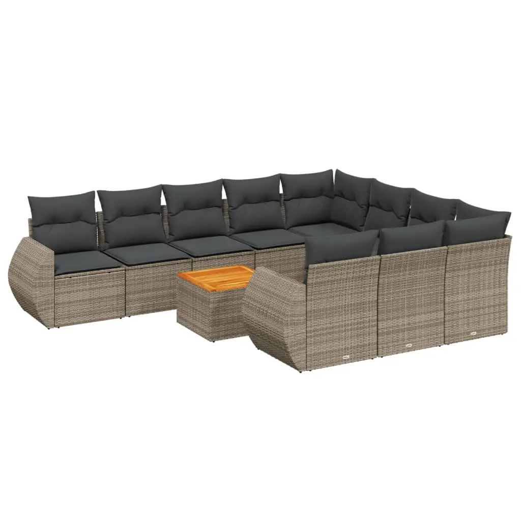 11 Piece Garden Sofa Set with Cushions Grey Poly Rattan 3225185 - Furniture