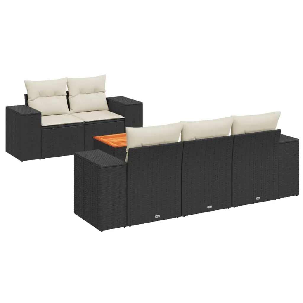 6 Piece Garden Sofa Set with Cushions Black Poly Rattan 3225328 - Furniture