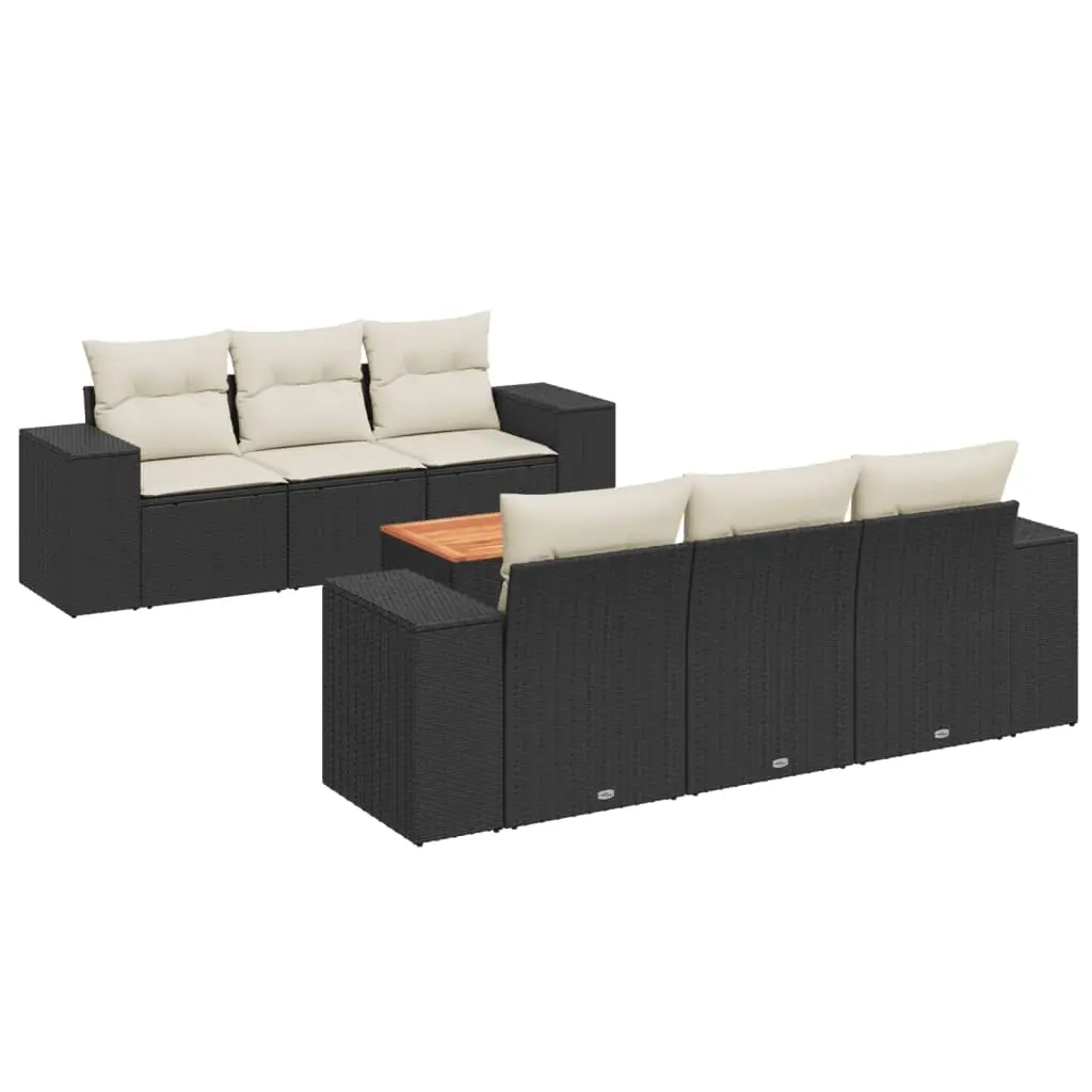 7 Piece Garden Sofa Set with Cushions Black Poly Rattan 3225335 - Furniture