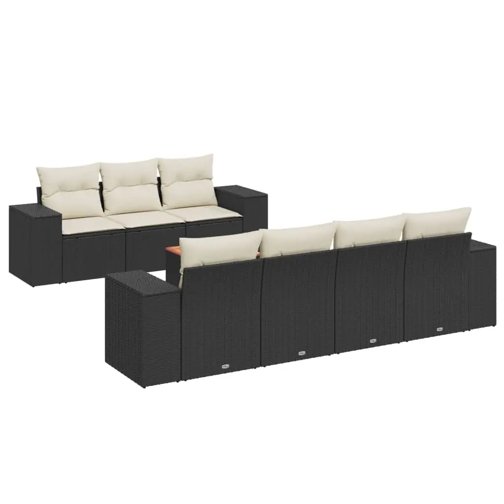 8 Piece Garden Sofa Set with Cushions Black Poly Rattan 3225349 - Furniture