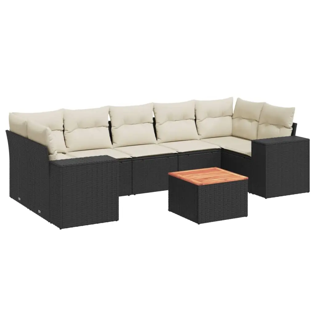 8 Piece Garden Sofa Set with Cushions Black Poly Rattan 3225356 - Furniture