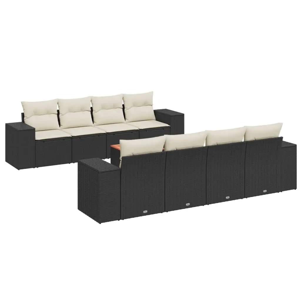 9 Piece Garden Sofa Set with Cushions Black Poly Rattan 3225363 - Furniture