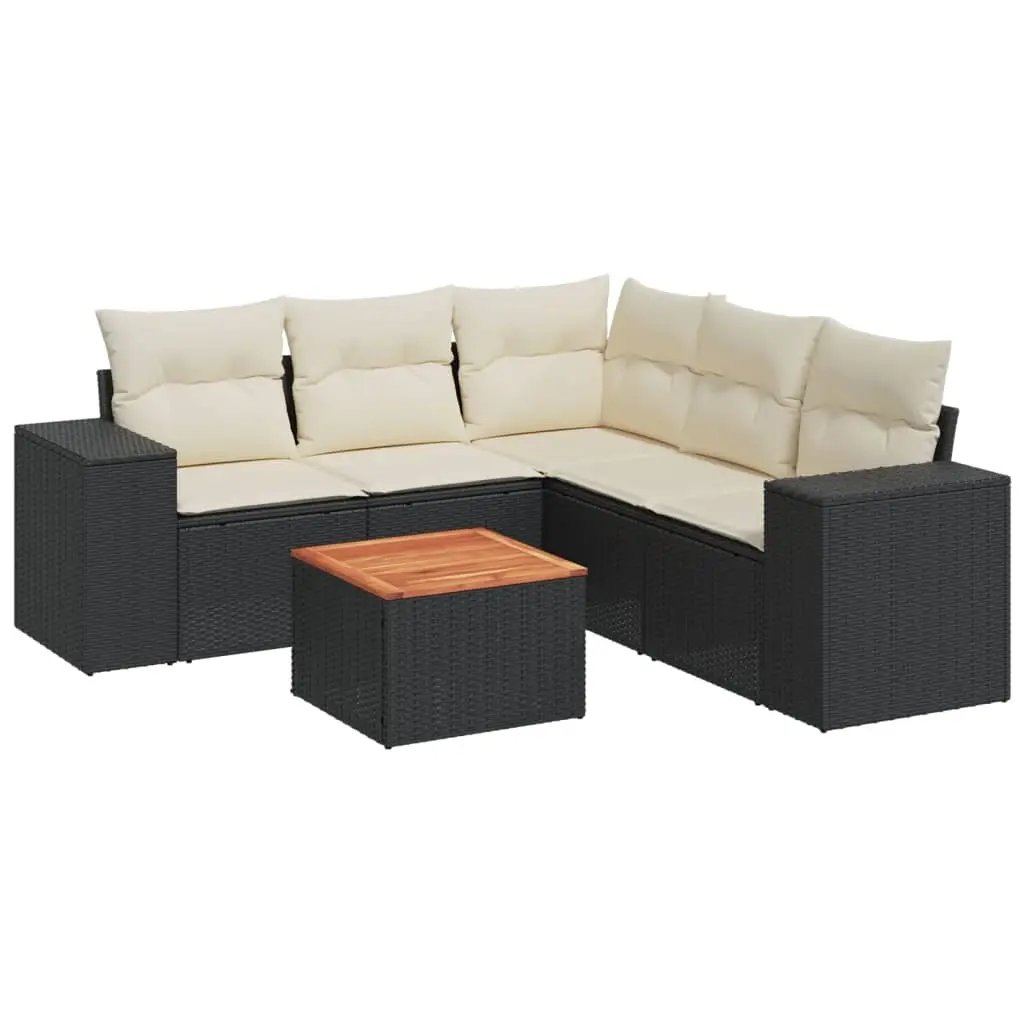 6 Piece Garden Sofa Set with Cushions Black Poly Rattan 3225440 - Furniture