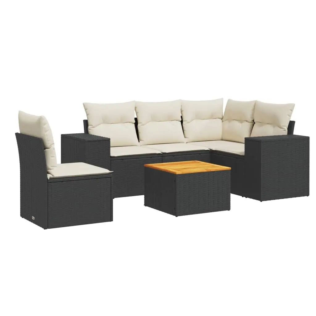 6 Piece Garden Sofa Set with Cushions Black Poly Rattan 3225447 - Furniture