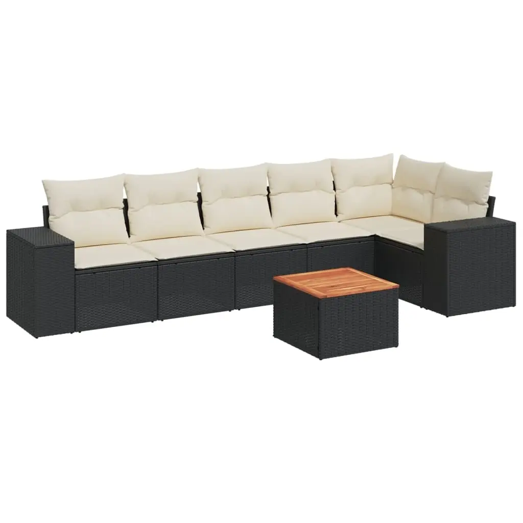 7 Piece Garden Sofa Set with Cushions Black Poly Rattan 3225454 - Furniture
