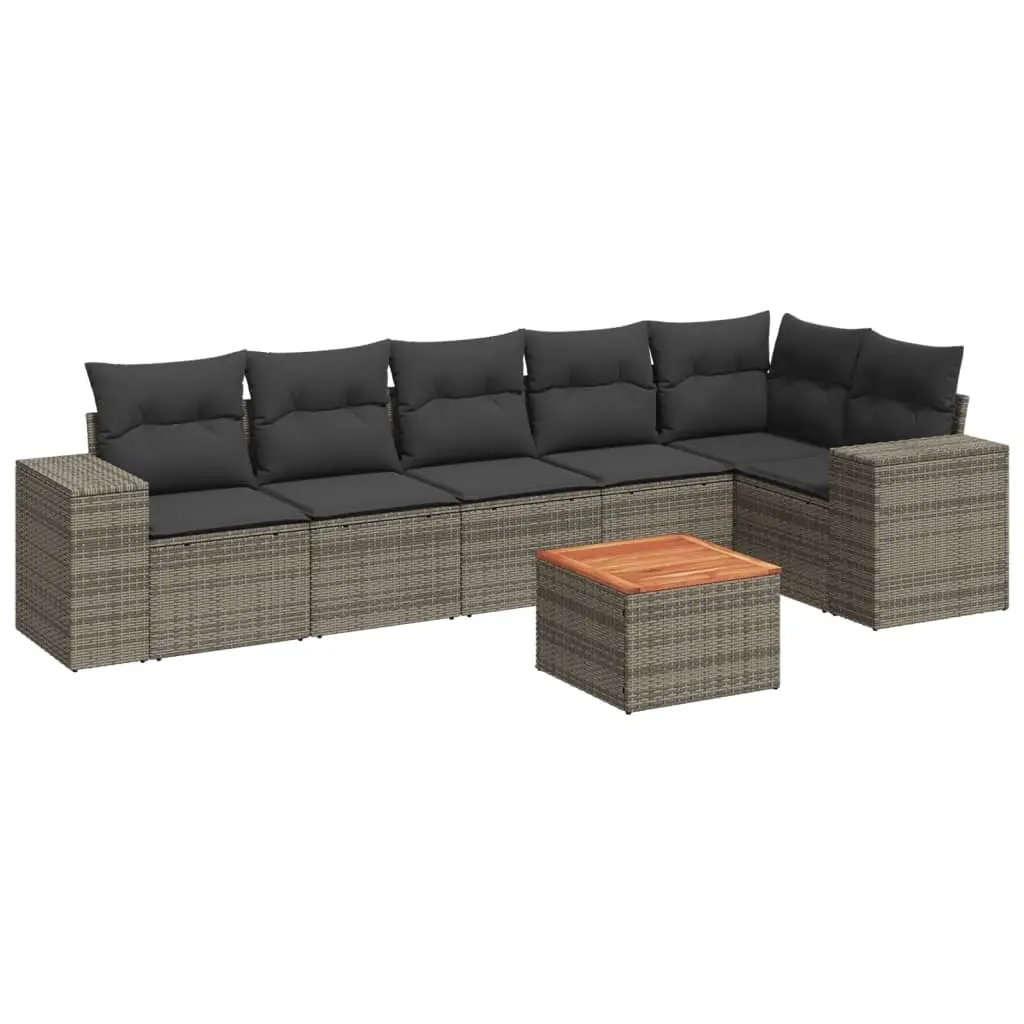 7 Piece Garden Sofa Set with Cushions Grey Poly Rattan 3225458 - Furniture