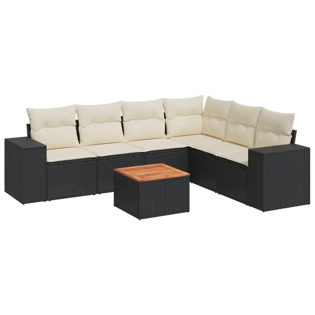 7 Piece Garden Sofa Set with Cushions Black Poly Rattan 3225461 - Furniture
