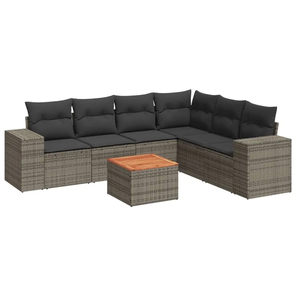7 Piece Garden Sofa Set with Cushions Grey Poly Rattan 3225465 - Furniture